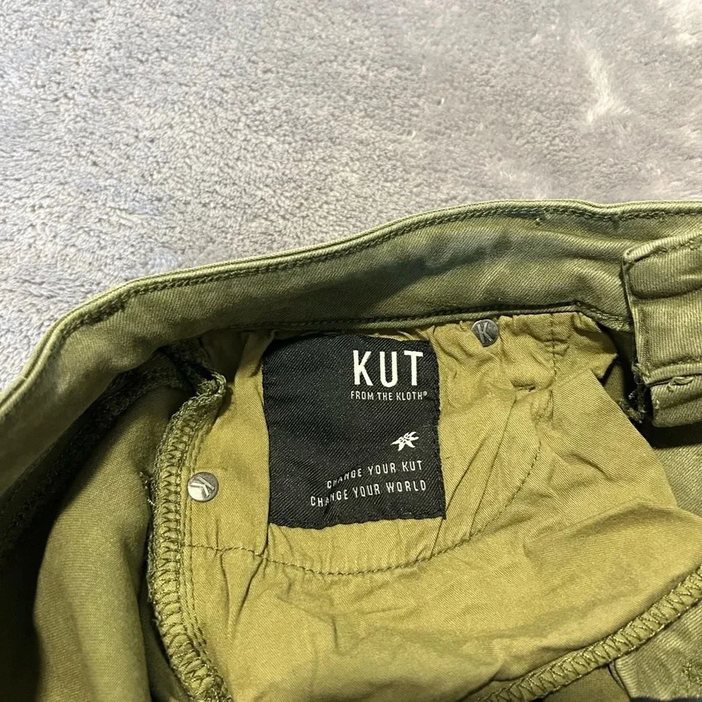 KUT women’s stretch Army green straight leg twill chino pants size 4 - Picture 3 of 8